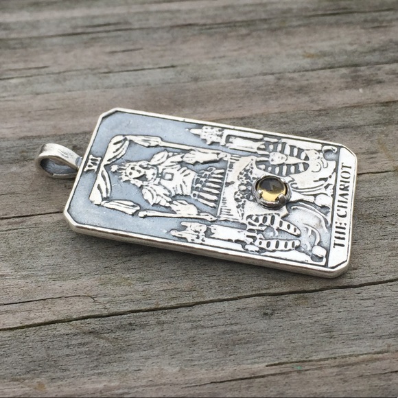 Chariot Tarot Card Pendant .925 Sterling Silver w/ genuine Citrine made in USA - Picture 5 of 9